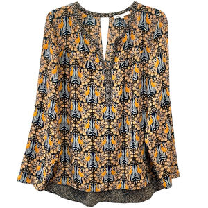 DR2 Daniel Rainn Womens Size Large Tunic Top Floral Roll Tab Sleeve Keyhole Back